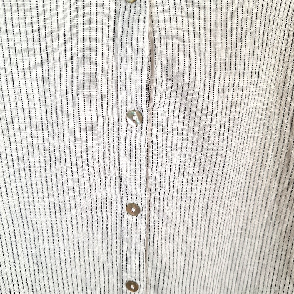 Tahari 100% Linen Striped Oversized Slouchy Button Front Boho Granola Preppy Top - Picture 3 of 8